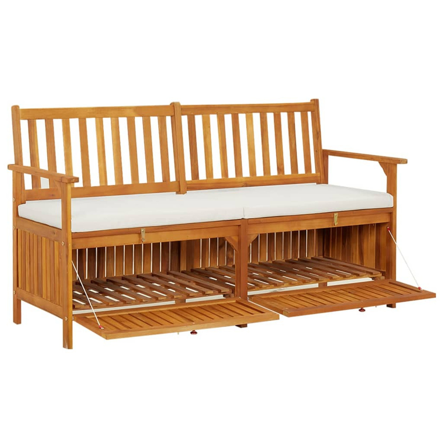 vidaXL Truhenbank aus massivem Akazienholz mit Kissen in Braun, B/T/H: 148 x 62 x 84 cm - Bild 3