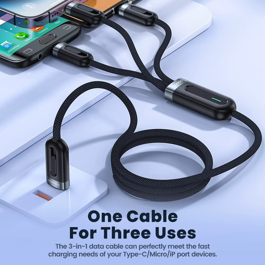 Toocki 3in1 Schnellladekabel 6A Set mit USB Typ C und Micro USB in Schwarz und Blau für iPhone, Xiaomi, OnePlus und Realme - Bild 5