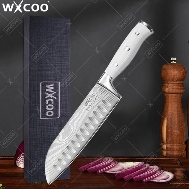 WXCOO Santoku-Messer mit Damaszener-Muster in Silber inklusive Geschenkbox - Bild 1