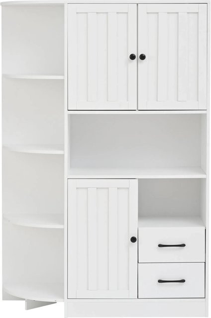 okwish Eckschrank Modern in Weiß mit Schubladen und Ablagen für Wohnzimmer und Küche B/T/H: 104 x 35 x 155 cm - Bild 1