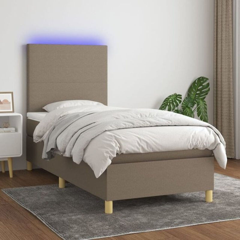 vidaxl Boxspringbett mit Matratze in Taupe meliert und Weiß, Stoff und Holzwerkstoff, B/T: 80 x 200 cm - Bild 1
