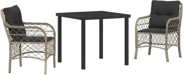 vidaXL Garten Essgruppe 3-teilig aus Poly Rattan und Glas in Hellgrau-Anthrazit mit Kissen - Bild 1