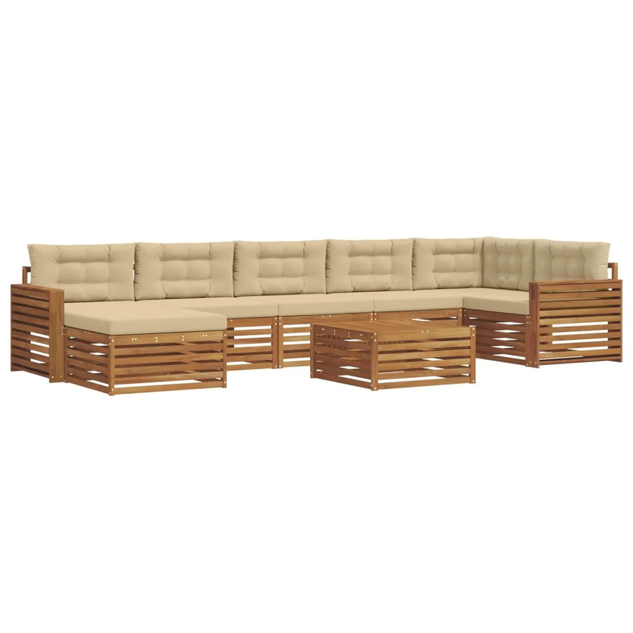 vidaXL Sofagarnitur 8-teilig in U-Form aus Akazie Massivholz, Farbe Natur und Beige - Bild 2