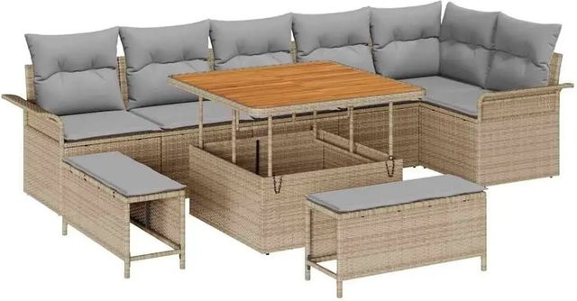 vidaXL Garten-Sofa-Set 9-teilig aus Poly-Rattan und Akazienholz in Beige - Bild 1