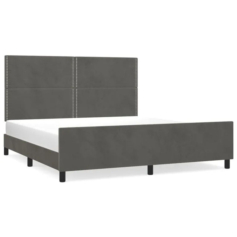 vidaXL Bettgestell mit Kopfteil aus Samt in Dunkelgrau, B/T/H: 180 x 200 x 128 cm - Bild 2