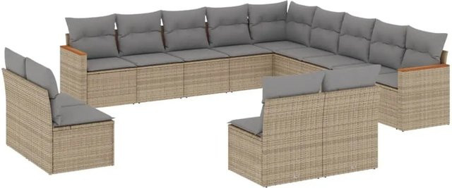 vidaXL 13-teilige Garten-Sofagarnitur in L-Form aus Poly-Rattan mit Kissen in Beige - Bild 1