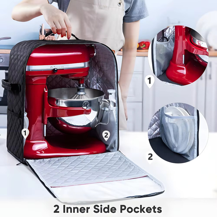 DUTRIEUX Standmixer-Abdeckung mit Schiebebasis in Schwarz, kompatibel mit KitchenAid-Mixern (6/7/8 Quart), Aufbewahrungstasche mit Taschen für Zubehörteile - Bild 2