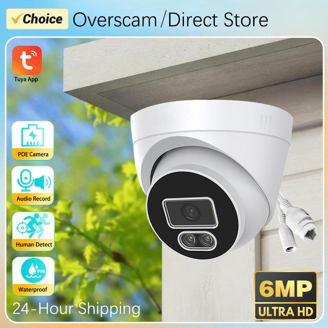 Overscam 6MP POE Dome IP-Kamera in Weiß mit Zwei-Wege-Audio, Menschenerkennung und Farbnachtsicht für die Innen- und Außenüberwachung via Tuya Smartlife App - Bild 1