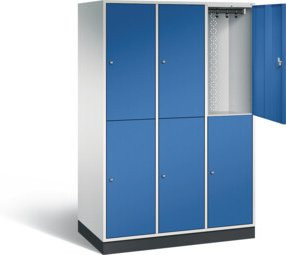 C+P Spind Intro doppelstöckig XL mit Türen, Korpus Lichtgrau und Front Enzianblau, H: 195 cm, B: 122 cm, T: 59 cm - Bild 1