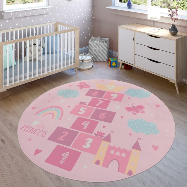 Runder Kinderteppich Bini in Pink, 200 cm Durchmesser, rutschfest und waschbar - Bild 1