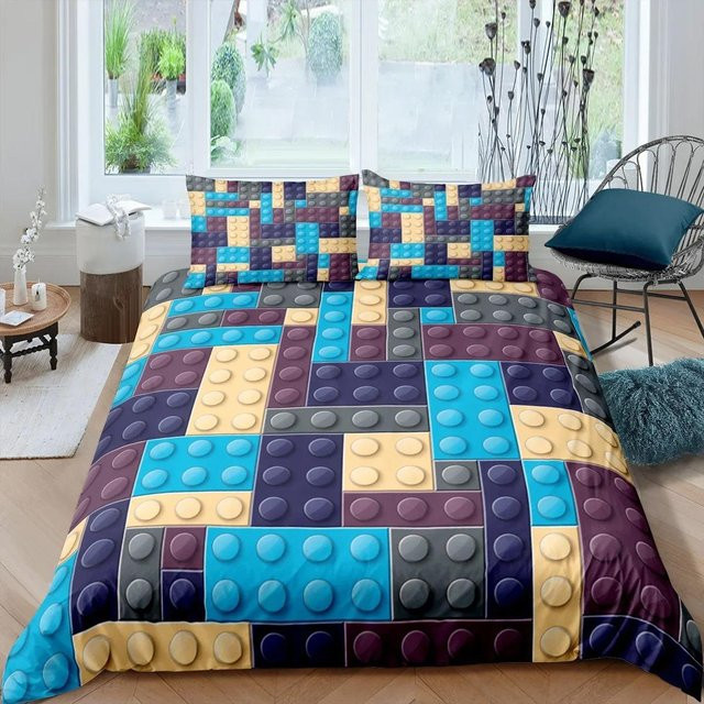 Bettwäscheset Bunte Blöcke von Binchi Outdoor Product mit Bezug und Kissenbezug in Orange, Blau und Multicolour, B/H: 135 x 200 cm - Bild 1