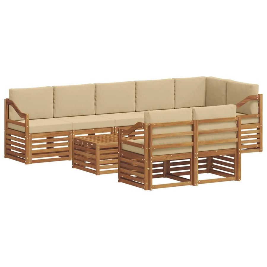 vidaXL Sofagarnitur 9-teilig aus Massivholz Akazie in Natur und Beige mit Polsterkissen und Latten-Design - Bild 2