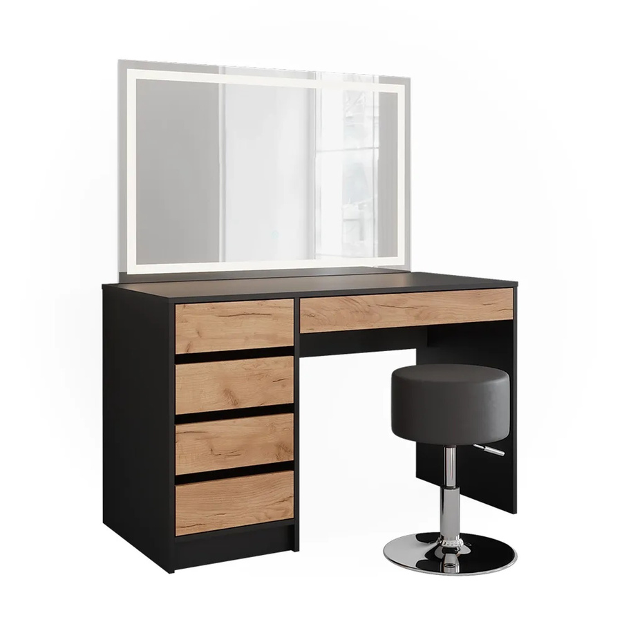Vicco Schminktisch Sherry mit LED-Spiegel und Hocker in Anthrazit, Gold und Eiche, Breite: 120 cm, Tiefe: 75 cm - Bild 2