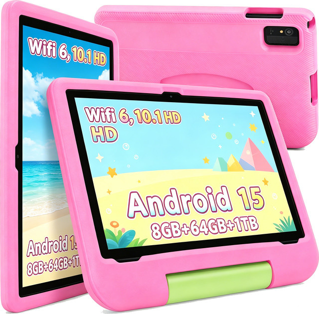 Paitanry Kinder-Tablet mit 10,1 Zoll HD-Display, Android, 64GB ROM, 8GB RAM, WiFi, Farbe: Pink - Bild 1