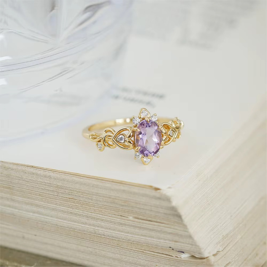 LAMOON Ring, 925 Silber, Amethyst, Zirkonia, Damen, Vintage - Bild 2