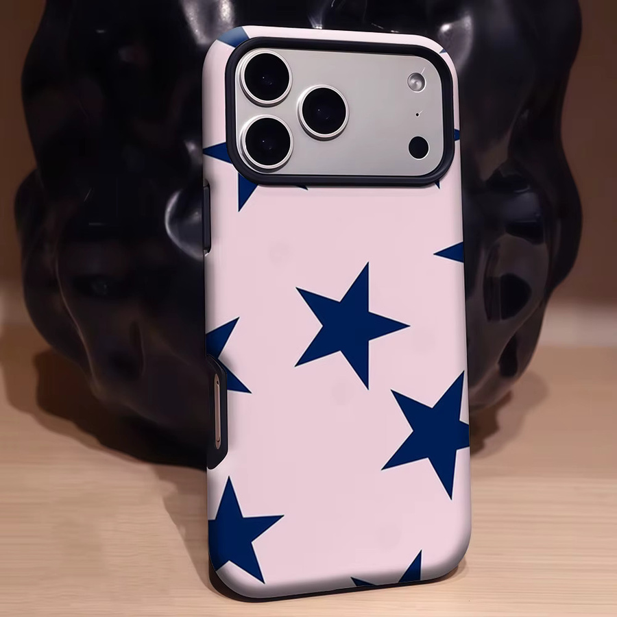 Potdemiel Aegis Schutzhülle mit Magnetfunktion für iPhone 17 16 15 14 Plus 13 Pro Max aus hartem PC in Marineblau mit rosa Sternen - Bild 2