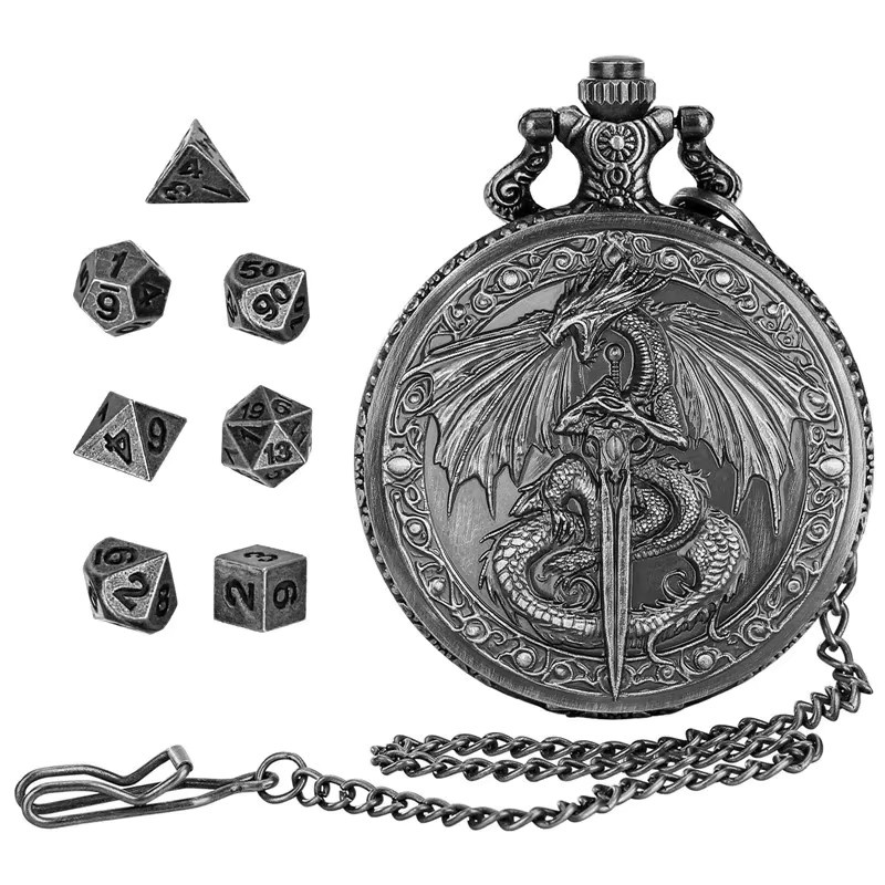 MEIZHI Taschenuhr-Gehäuseanhänger-Kette Set, Metall, Silber, Unisex - Bild 2