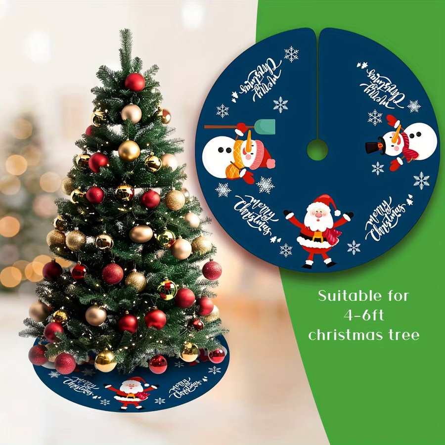 VIKAMA Weihnachtsbaumkleid mit Weihnachtsmann- und Schneemann-Design in Blau als dekorative Rockpolster für drinnen und draußen - Bild 4