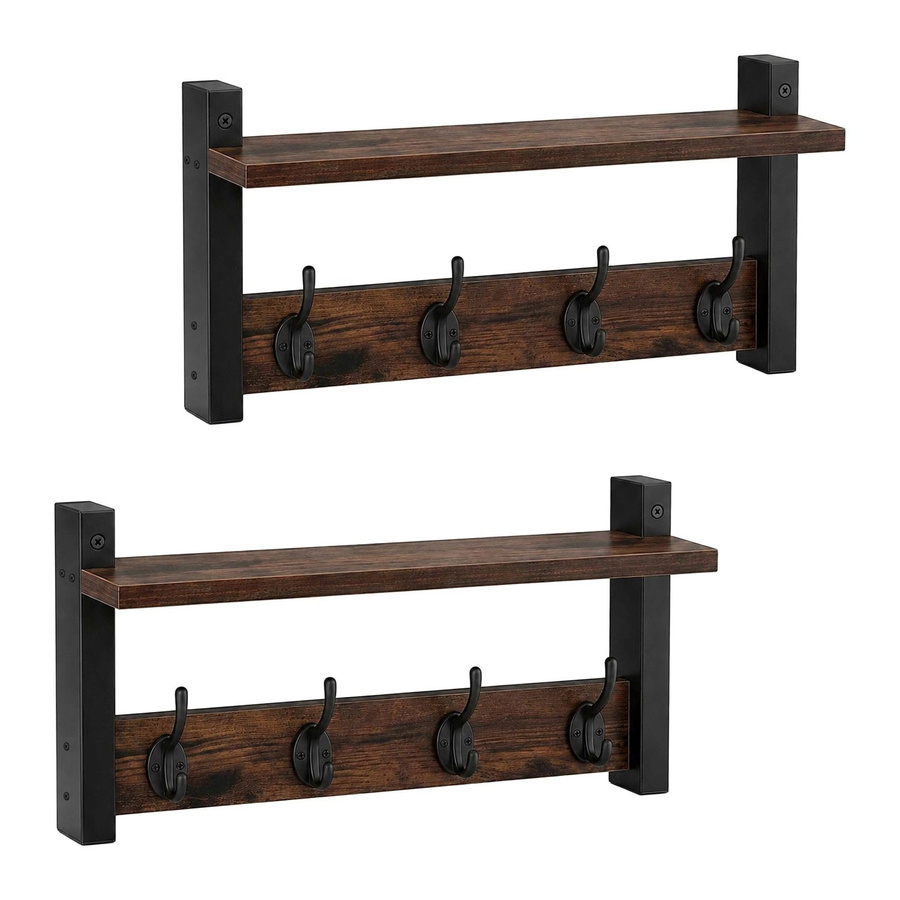 Relaxdays Wandgarderobe aus MDF und Metall in Vintagebraun mit Ablage und 8 Doppelhaken, Breite: 80 cm, Höhe: 40 cm, Tiefe: 19,5 cm - Bild 2