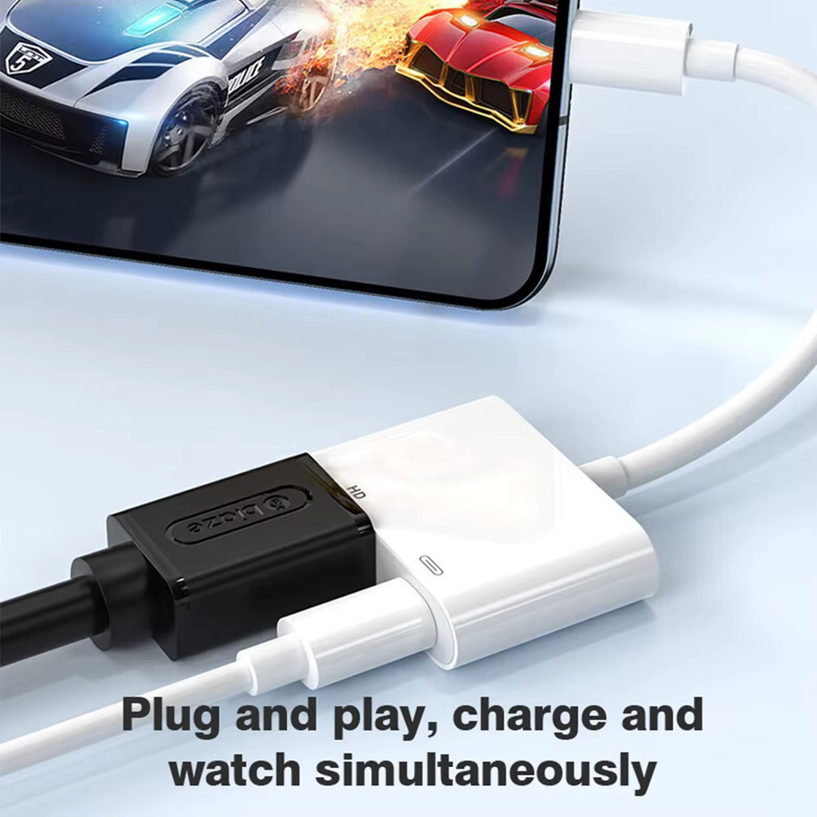 Byscoon USB-C auf HDMI Adapter in Weiß für iPhone, iPad und Huawei zur Verbindung mit HDTV, Projektor oder Monitor, unterstützt 2K und 1080P - Bild 3