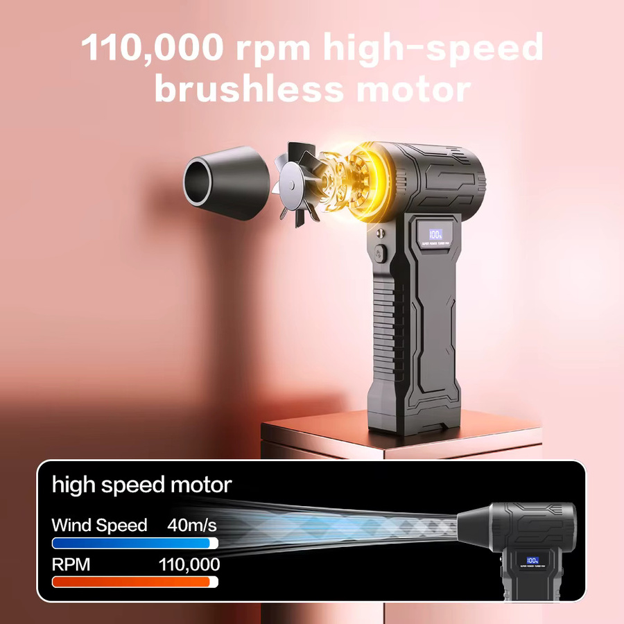 PINTUDY Turbo-Gebläse Jetlüfter mit 110000 U/min und LED-Licht, 4-Gang einstellbar, Schwarz - Bild 5