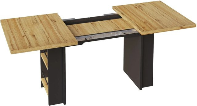 okwish Esstisch ausziehbar mit Regalen in Braun mit Holzmaserung, B/T/H: 160 x 80 x 75 cm - Bild 1