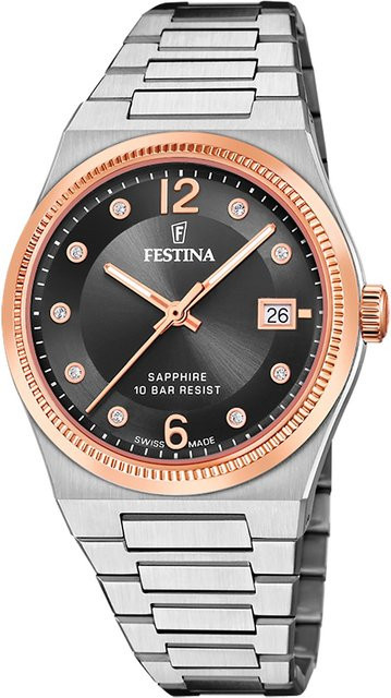 Festina Damenuhr, Quarz, Edelstahl, Schwarz, 35 mm, 10 ATM - Bild 1
