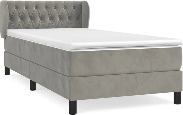 vidaXL Boxspringbett Hybrid mit Matratze aus Samt in Hellgrau, B/T/H: 90 x 200 x 88 cm - Bild 1