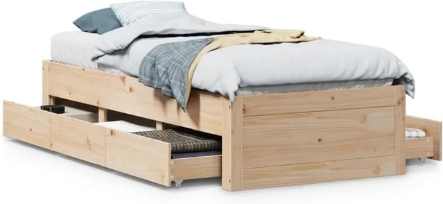vidaXL Massivholzbett aus Kiefernholz mit Schubladen in Braun, rustikal und unbehandelt, B/T/H: 190 x 78,5 x 41 cm - Bild 1