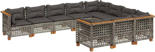 vidaXL 10-tlg Garten-Sofagarnitur in U-Form aus Polyrattan und Akazienholz in Grau mit Kissen - Bild 1