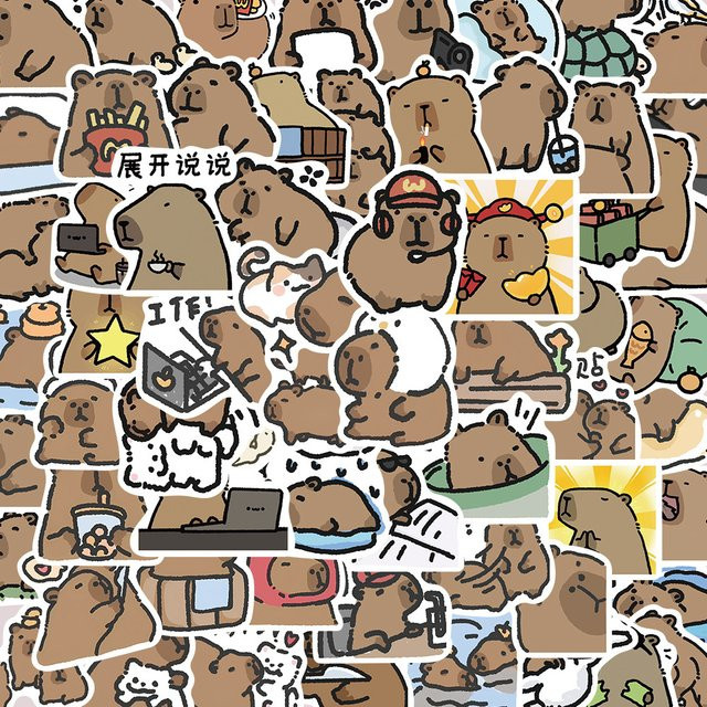 Rspctou Capybara Meme Aufkleber Set, Kawaii Tier-Dekorationsaufkleber in Mehrfarbig für DIY Dekoration, Koffer, Auto oder Gitarre - Bild 1