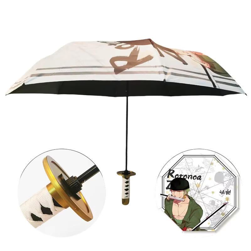 Bandai One Piece Roronoa Zoro Katana Regenschirm, dreifach faltbarer Sonnenschirm für Cosplay und Anime-Fans - Bild 3