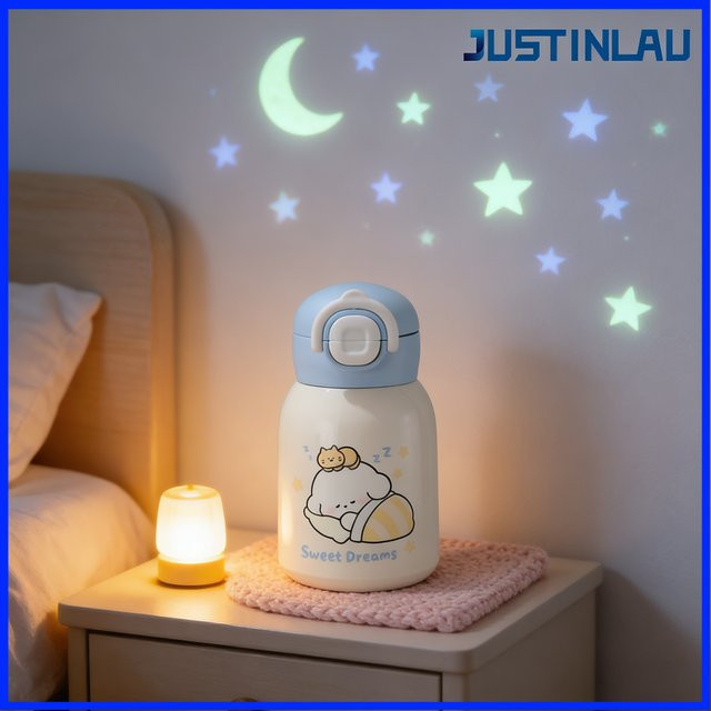 JUSTINLAU Doppeltrinkbecher aus Edelstahl 316 in Pink mit Strohhalm und Tragering, 500 ml Waterbattle für Kinder - Bild 1