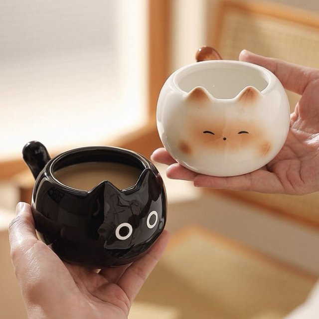 Keramik Tasse JUSTINLAU in Form einer Siamesischen Katze, Schwarz-Weiß - Bild 1