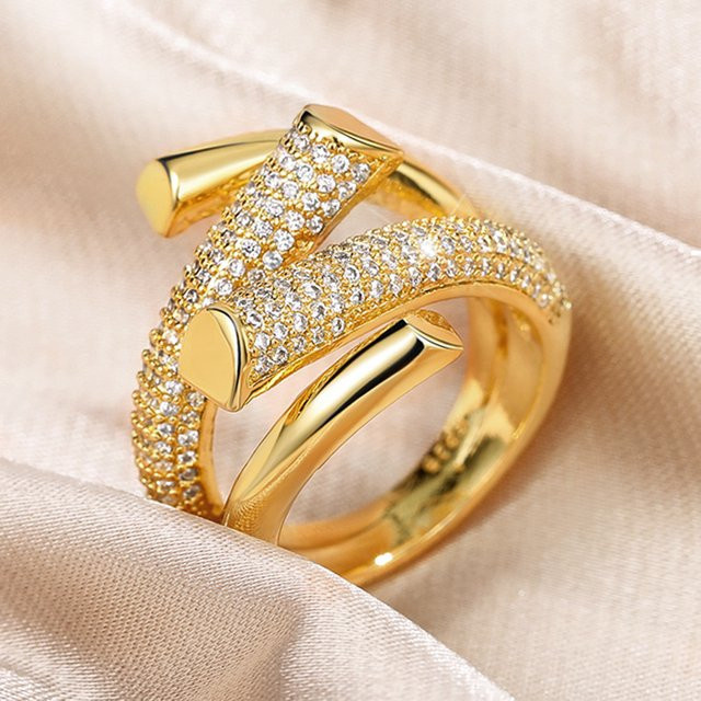 Huitan Ring, Goldfarben, Zirkonia, Damen - Bild 1