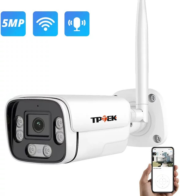 TPTEK 5MP IP WLAN Überwachungskamera für Outdoor und Indoor, Weiße CCTV Kugel Kamera mit Wi-Fi Funktion - Bild 1