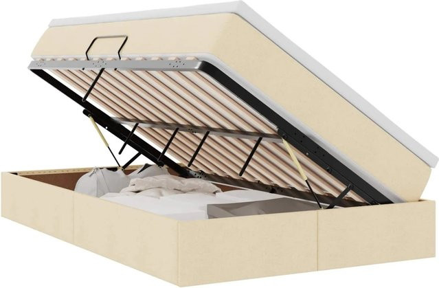 vidaXL Aufbewahrungsbett mit Matratze in Beige, modernes Hybridbett mit Lift-up-Funktion, B/T/H: 120 x 194 x 48,5 cm - Bild 1