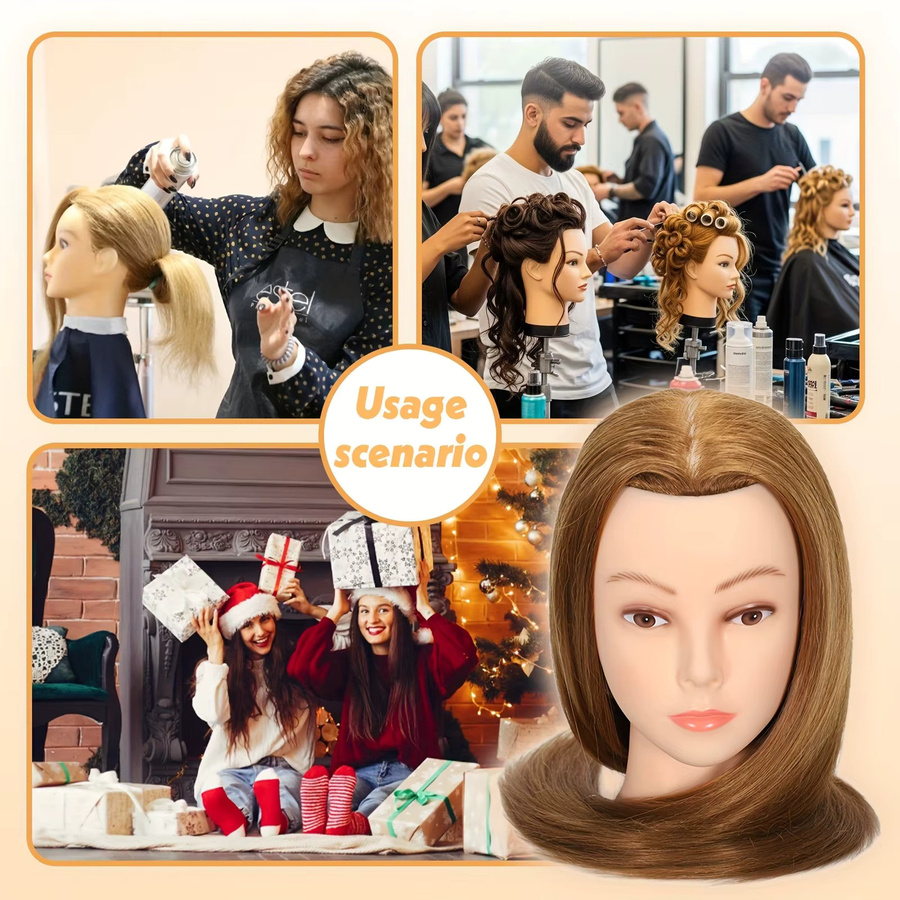 Schaufensterpuppenkopf aus 80 % Echthaar mit Ständer und Haarwerkzeugen, Unisex - Bild 4