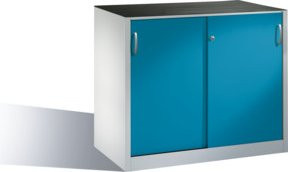 C + P Werkzeug-Beistellschrank Acurado mit Schiebetüren aus Stahl, Farbe Lichtblau/Lichtgrau, H 1000 x B 1200 x T 600 cm - Bild 1