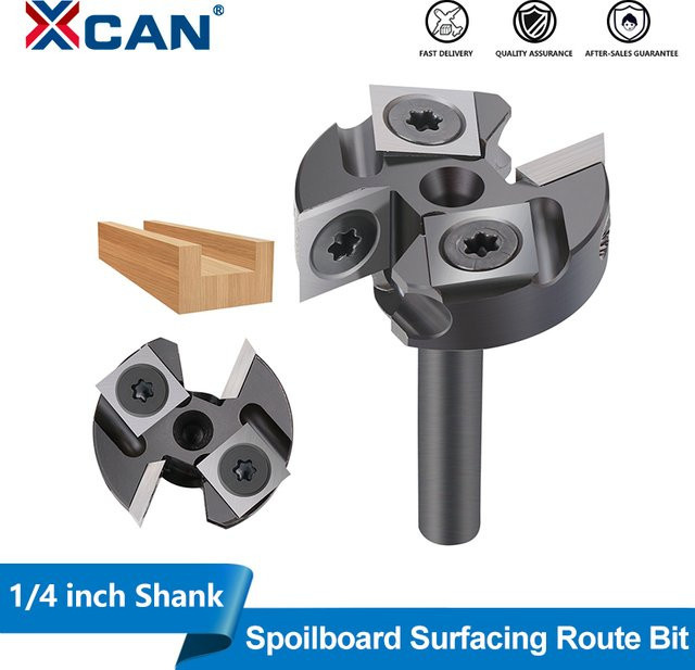 XCAN 2-schneidiger Holzhobel-Bit mit 1/4 Zoll Schaft, Hartmetallplatte als Oberflächenfräser und CNC Spoilboard Abflachungsfräser - Bild 1