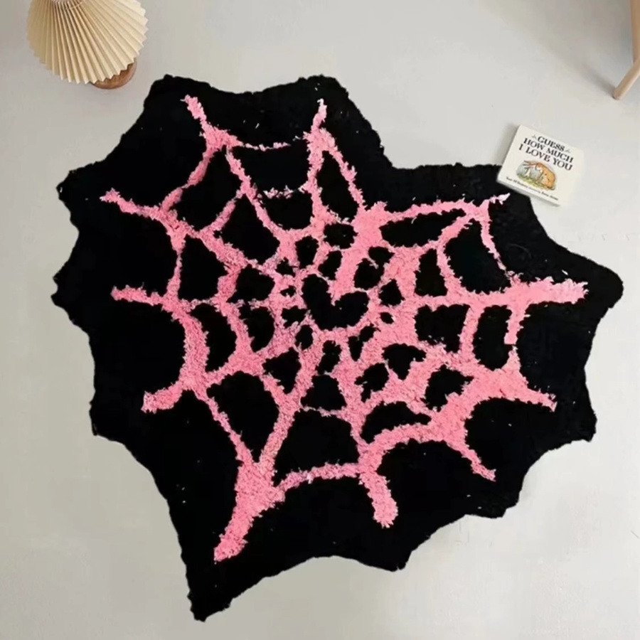 VIKAMA Teppich in Rosa mit Herz- und Spinnennetz-Design, moderner Polyester-Teppich für Schlafzimmer und Flur - Bild 3