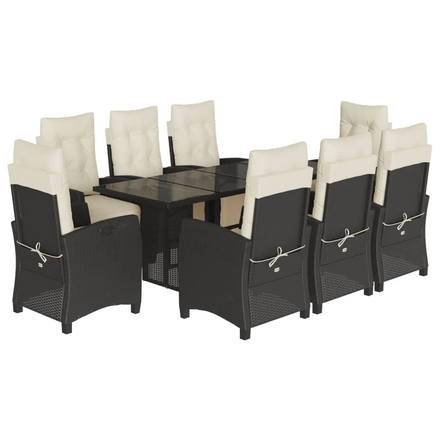 vidaXL 9-teilige Garten-Essgruppe aus schwarzem Poly-Rattan mit Kissen und Hartglas-Tischplatte - Bild 2