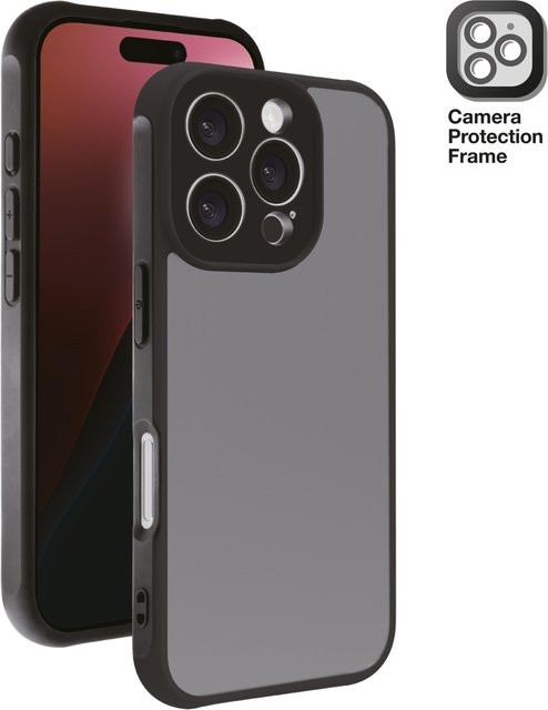 Vivanco Frosted Cover Handyhülle für iPhone 16 Pro mit integriertem Kameraschutzrahmen, semi-transparent Schwarz - Bild 1