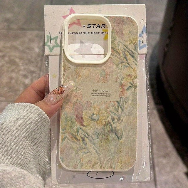 Handyhülle mit floralem englischem Muster und Lychee-Textur für Apple iPhone 17, 16, 15 Pro Max Plus Series in Beige und Multicolour - Bild 1