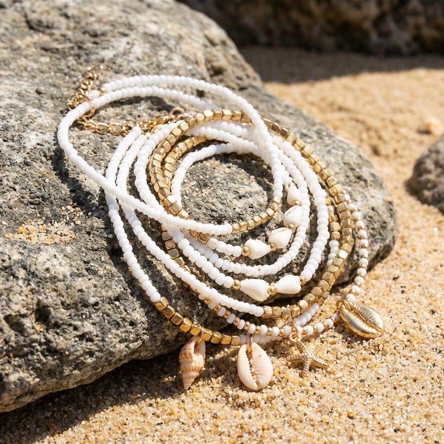 Harlermoon Schmuck-Set Fußkettchen, 8-teilig, Perle, Gold, Damen - Bild 4