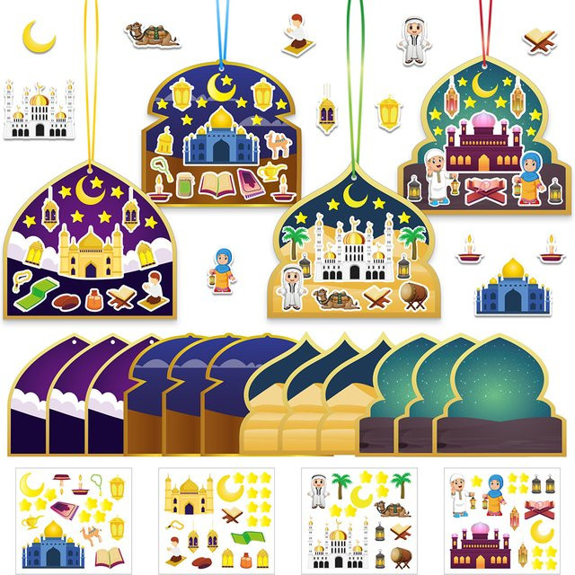 36-teiliges Cartoon Islamische Aufkleber Set für Ramadan Kareem mit Halbmond-Motiven in Mehrfarbig, Bastelset für Moschee-Partys und Geschenkanhänger aus Papier - Bild 1