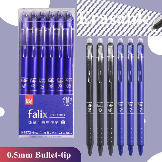 Löschbares Gelschreiber-Set mit Nachfüllmodul und integriertem Radiergummi, 0,5 mm, Farben: Schwarz und Blau - Bild 1
