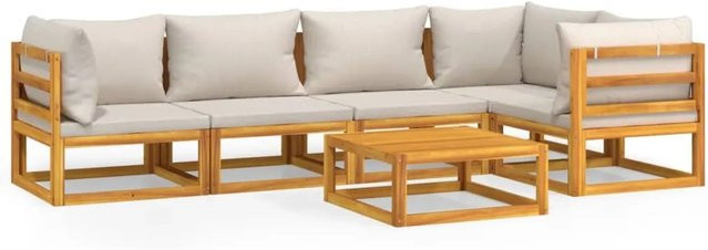 vidaXL 6-tlg Garten-Lounge-Set aus Akazienmassivholz mit grauen Polstern in L-Form - Bild 1
