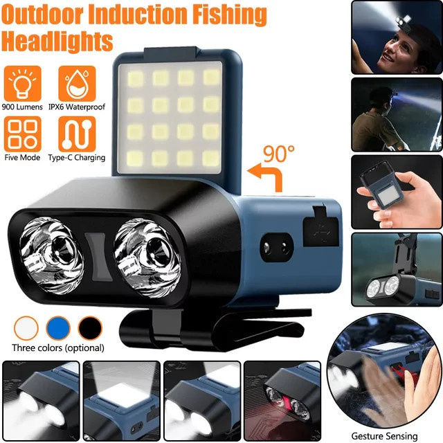 VASTFIRE LED Clip-on Stirnlampe mit Bewegungssensor, wiederaufladbare COB Kappenleuchte in Weiß - Bild 1