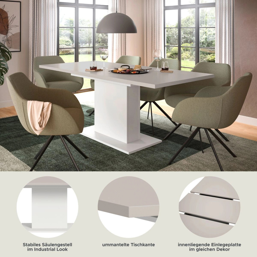 Ausziehbarer Esstisch Home-X von Inn.Furn in Kaschmir und Weiß, Rechteckig, Breite: 150 cm bis 190 cm - Bild 4
